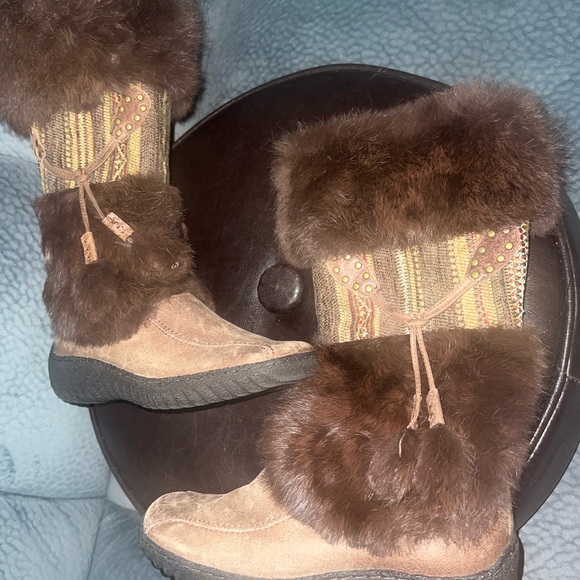 Nine West Rabbit fur leather snow boots size 5.5M - Picture 1 of 12